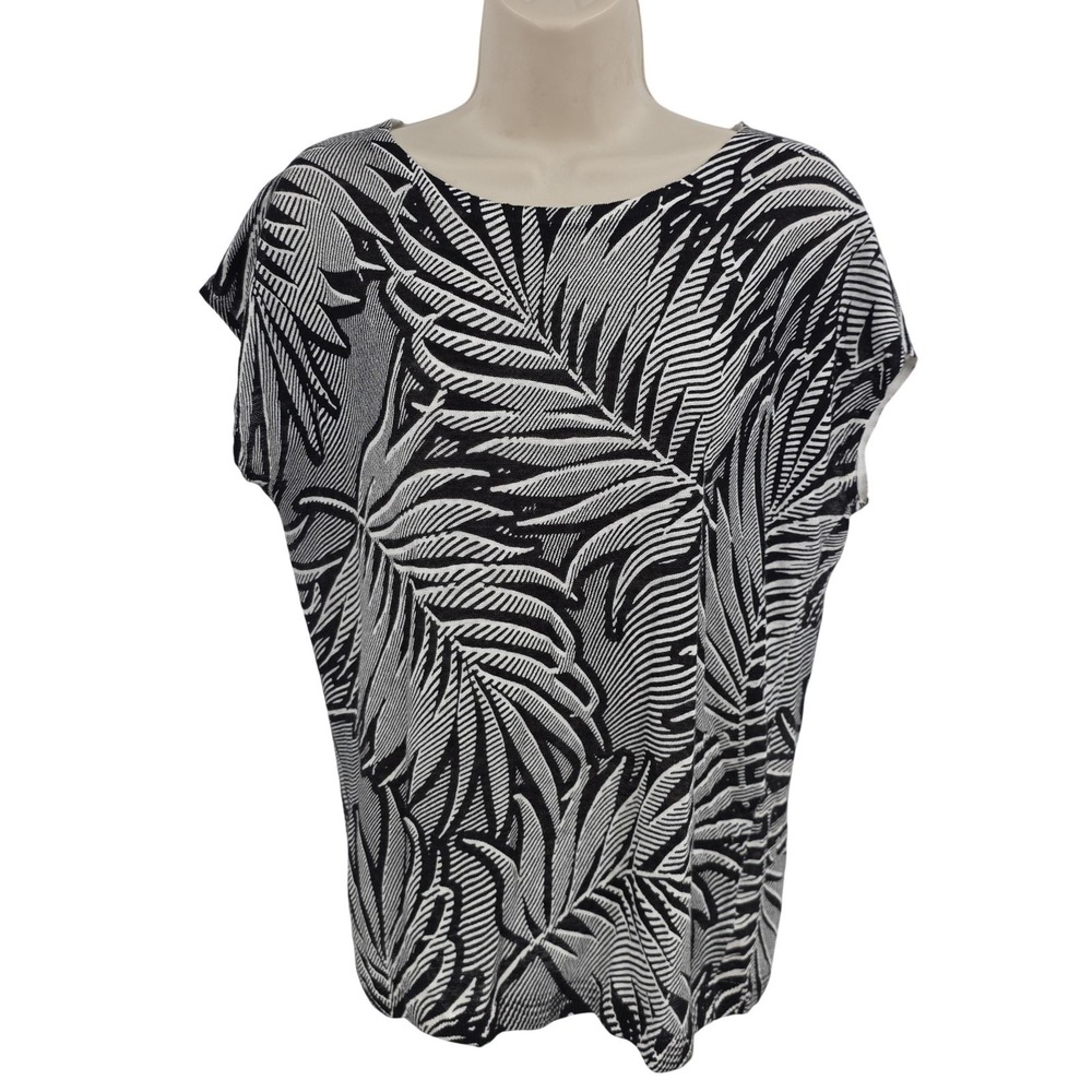 Talbots Top Women S Black Linen Blend Palm Leaf Tropical Beachy Resort‎ Coastal